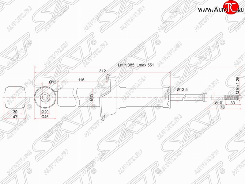 2 199 р. Амортизатор задний SAT (установка на левую или правую сторону)  Mitsubishi Lancer  10 (2007-2017) седан дорестайлинг, хэтчбэк дорестайлинг, седан рестайлинг, хэтчбек 5 дв рестайлинг  с доставкой в г. Санкт‑Петербург