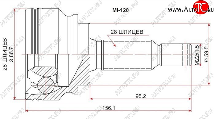 1 869 р. ШРУС SAT (наружный)  Mitsubishi Lancer  10 (2007-2017) седан дорестайлинг, хэтчбэк дорестайлинг, седан рестайлинг, хэтчбек 5 дв рестайлинг  с доставкой в г. Санкт‑Петербург