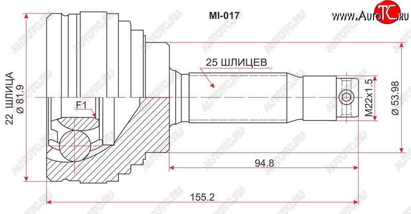 1 829 р. Шрус (наружный) SAT (22*25*54 мм)  Mitsubishi Libero (1992-1995)  дорестайлинг  с доставкой в г. Санкт‑Петербург