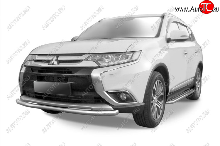 10 499 р. Защита переднего бампера Slitkoff (Ø 57 мм).  Mitsubishi Outlander  GF (2015-2018) 2-ой рестайлинг (Нержавеющая сталь)  с доставкой в г. Санкт‑Петербург