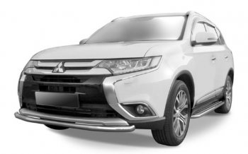 8 449 р. Защита переднего бампера Slitkoff (Ø 57 мм).  Mitsubishi Outlander  GF (2015-2018) 2-ой рестайлинг (Сталь с полимерным покрытием. Цвет: серебристый)  с доставкой в г. Санкт‑Петербург. Увеличить фотографию 1