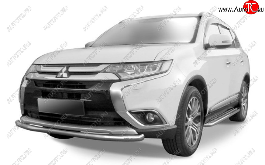 8 449 р. Защита переднего бампера Slitkoff (Ø 57 мм).  Mitsubishi Outlander  GF (2015-2018) 2-ой рестайлинг (Сталь с полимерным покрытием. Цвет: серебристый)  с доставкой в г. Санкт‑Петербург