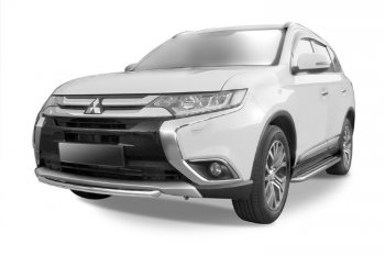 6 599 р. Защита переднего бампера Slitkoff (Ø 57, короткая) Mitsubishi Outlander GF 2-ой рестайлинг (2015-2018) (Цвет: серебристый)  с доставкой в г. Санкт‑Петербург. Увеличить фотографию 1