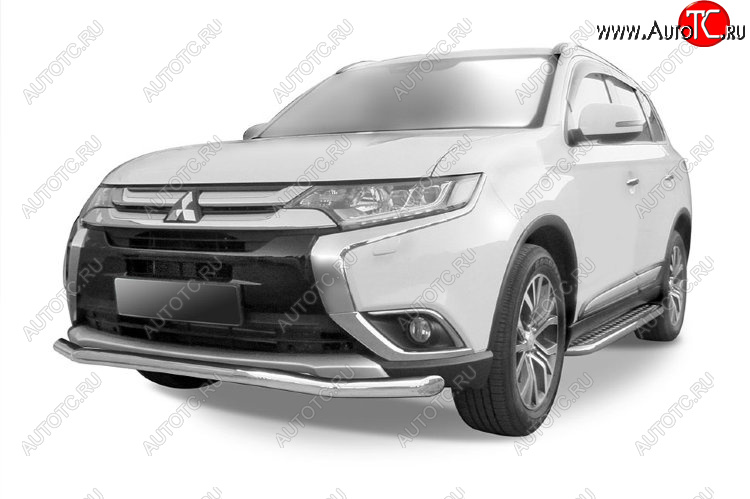 9 199 р. Защита переднего бампера Slitkoff (Ø 57 мм, волна) Mitsubishi Outlander GF 2-ой рестайлинг (2015-2018) (Цвет: серебристый)  с доставкой в г. Санкт‑Петербург