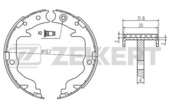 2 679 р. Колодки задние барабанного тормоза ZEKKERT  CITROEN C4 aircross (2012-2017), Dodge Caliber (2006-2012), Mitsubishi ASX (2010-2016), Mitsubishi Lancer  10 (2007-2017), Mitsubishi Outlander  CW0W (2005-2012)  с доставкой в г. Санкт‑Петербург. Увеличить фотографию 1