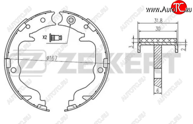 2 679 р. Колодки задние барабанного тормоза ZEKKERT  CITROEN C4 aircross (2012-2017), Dodge Caliber (2006-2012), Mitsubishi ASX (2010-2016), Mitsubishi Lancer  10 (2007-2017), Mitsubishi Outlander  CW0W (2005-2012)  с доставкой в г. Санкт‑Петербург