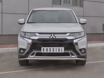 10 399 р. Защита переднего бампера (Ø42 мм, нержавейка) Russtal Mitsubishi Outlander GF 3-ий рестайлинг (2018-2022)  с доставкой в г. Санкт‑Петербург. Увеличить фотографию 1