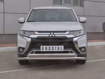 Защита переднего бампера (2 трубы Ø63 и 75х42 мм, нержавейка) Russtal Mitsubishi Outlander GF 3-ий рестайлинг (2018-2024)