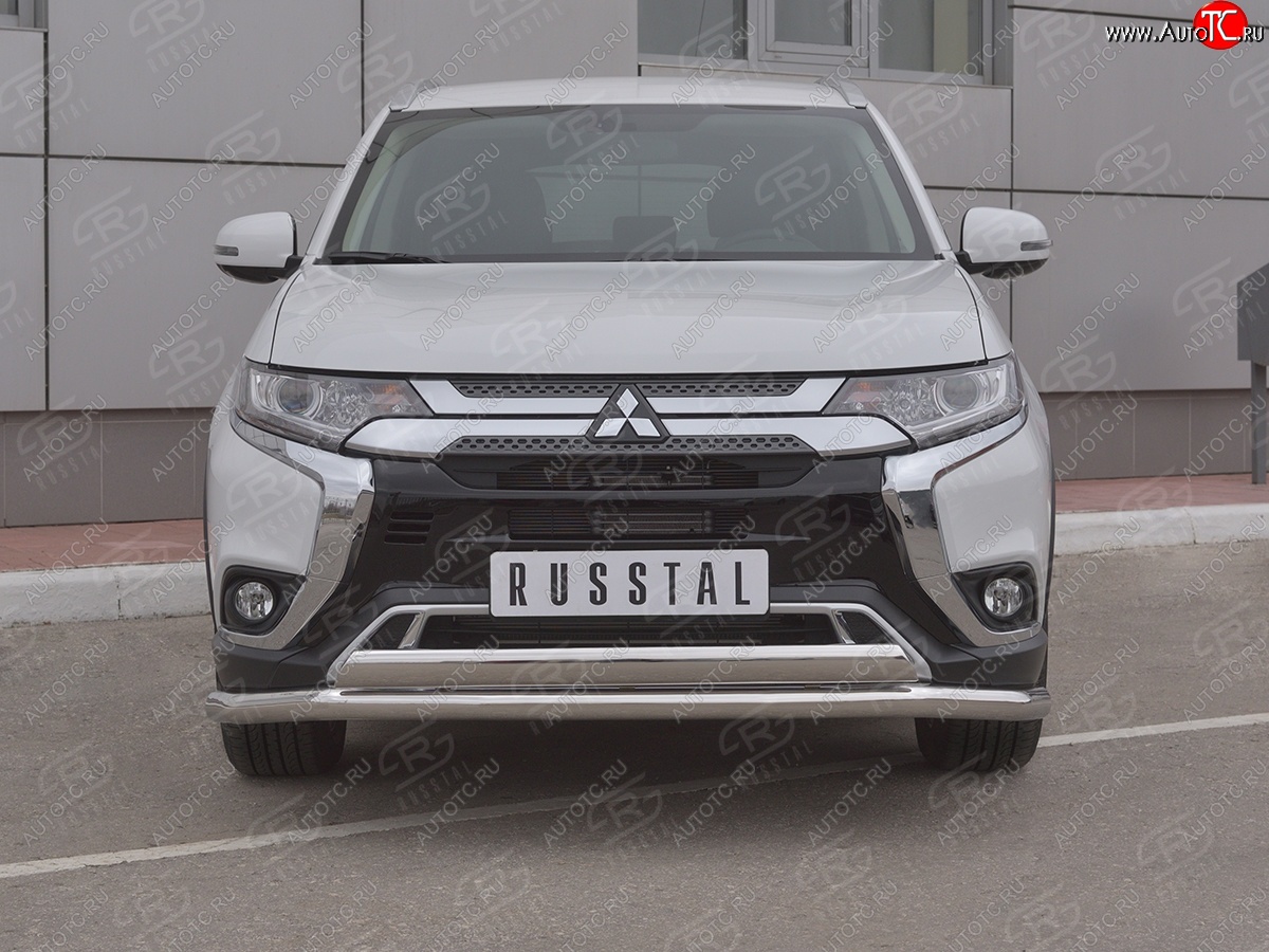 21 899 р. Защита переднего бампера (2 трубы Ø63 и 75х42 мм, нержавейка) Russtal Mitsubishi Outlander GF 3-ий рестайлинг (2018-2022)  с доставкой в г. Санкт‑Петербург