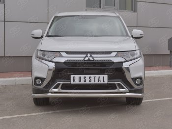 Защита переднего бампера (Ø 63 мм, нержавейка) Russtal Mitsubishi Outlander GF 3-ий рестайлинг (2018-2024)