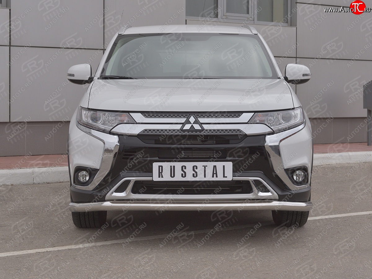 16 799 р. Защита переднего бампера (Ø 63 мм, нержавейка) SLITKOFF Mitsubishi Outlander GF 3-ий рестайлинг (2018-2022)  с доставкой в г. Санкт‑Петербург