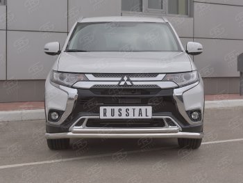 13 449 р. Защита переднего бампера (2 трубы Ø63 и 42 мм, нержавейка) Russtal Mitsubishi Outlander GF 3-ий рестайлинг (2018-2022)  с доставкой в г. Санкт‑Петербург. Увеличить фотографию 1