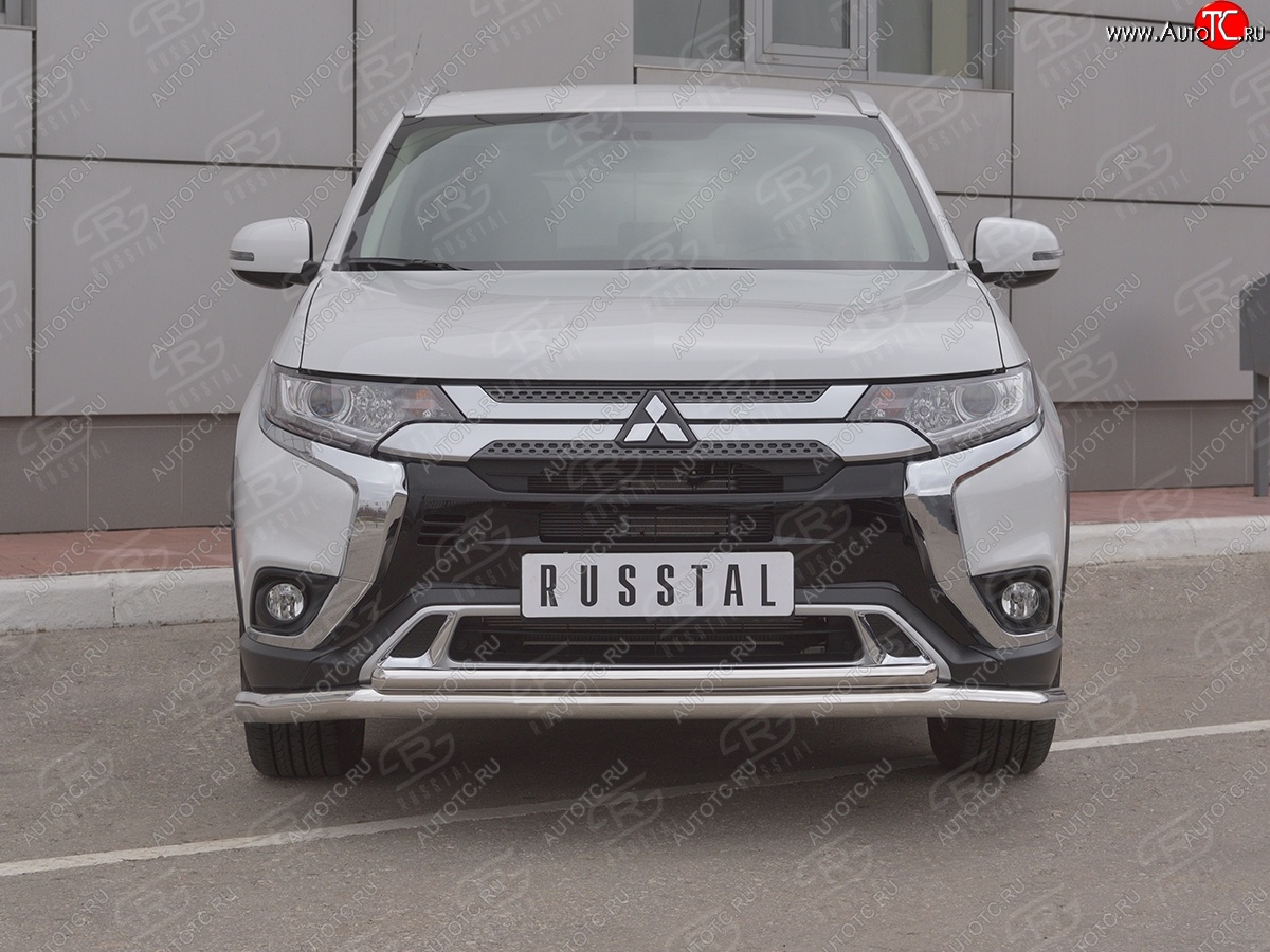 13 449 р. Защита переднего бампера (2 трубы Ø63 и 42 мм, нержавейка) Russtal Mitsubishi Outlander GF 3-ий рестайлинг (2018-2022)  с доставкой в г. Санкт‑Петербург