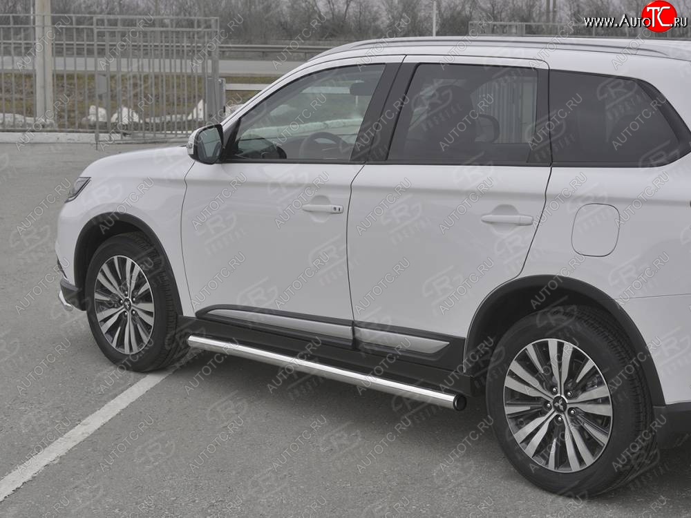 20 849 р. Защита порогов (Ø63 мм, нержавейка) SLITKOFF  Mitsubishi Outlander  GF (2018-2022) 3-ий рестайлинг (С пластиковыми заглушками на торцах)  с доставкой в г. Санкт‑Петербург