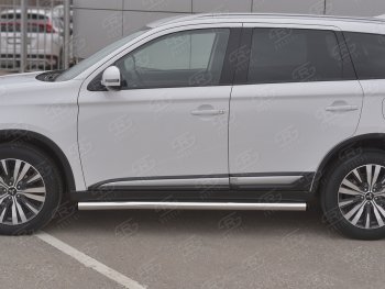 20 849 р. Защита порогов (Ø63 мм, нержавейка) SLITKOFF  Mitsubishi Outlander  GF (2018-2022) 3-ий рестайлинг (С пластиковыми заглушками на торцах)  с доставкой в г. Санкт‑Петербург. Увеличить фотографию 2