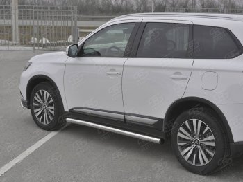 20 849 р. Защита порогов (Ø63 мм, нержавейка) SLITKOFF  Mitsubishi Outlander  GF (2018-2022) 3-ий рестайлинг (С пластиковыми заглушками на торцах)  с доставкой в г. Санкт‑Петербург. Увеличить фотографию 3