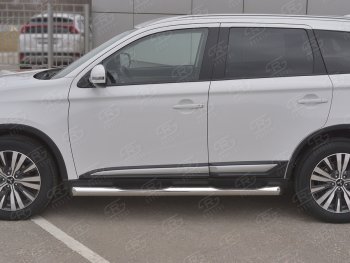 24 549 р. Защита порогов (Ø76 мм с проступью, нержавейка) SLITKOFF  Mitsubishi Outlander  GF (2018-2022) 3-ий рестайлинг (Металлические торцы под 45°)  с доставкой в г. Санкт‑Петербург. Увеличить фотографию 2