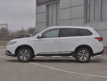 24 549 р. Защита порогов (Ø76 мм с проступью, нержавейка) SLITKOFF  Mitsubishi Outlander  GF (2018-2022) 3-ий рестайлинг (Металлические торцы под 45°)  с доставкой в г. Санкт‑Петербург. Увеличить фотографию 3