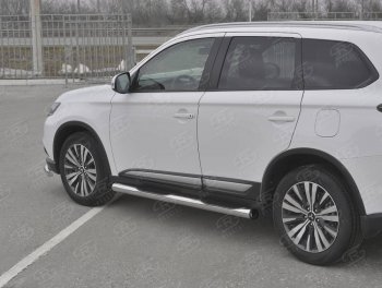 24 999 р. Защита порогов (Ø76 мм с проступью, нержавейка) SLITKOFF  Mitsubishi Outlander  GF (2018-2022) 3-ий рестайлинг (С пластиковыми заглушками на торцах)  с доставкой в г. Санкт‑Петербург. Увеличить фотографию 3