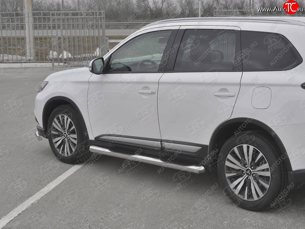 26 999 р. Защита порогов (Ø76 мм с проступью, нержавейка) SLITKOFF  Mitsubishi Outlander  GF (2018-2022) 3-ий рестайлинг (Металлические торцы под 90°)  с доставкой в г. Санкт‑Петербург