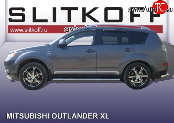 12 999 р. Защита порогов из круглой трубы диаметром 76 мм Slitkoff Mitsubishi Outlander XL (CW)  дорестайлинг (2005-2009) (Нержавейка, Полированная)  с доставкой в г. Санкт‑Петербург