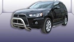 28 999 р. Усиленная защита переднего бампера из трубы диаметром 76 мм Slitkoff Mitsubishi Outlander XL (CW)  рестайлинг (2010-2013) (Нержавейка, Полированная)  с доставкой в г. Санкт‑Петербург. Увеличить фотографию 1