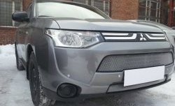 2 599 р. Сетка на бампер (рестайлинг) Russtal (хром) Mitsubishi Outlander GF дорестайлинг (2012-2014)  с доставкой в г. Санкт‑Петербург. Увеличить фотографию 1