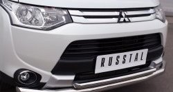 15 999 р. Защита переднего бампера (2 трубыØ63 и 42 мм, нержавейка) Russtal Mitsubishi Outlander GF 1-ый рестайлинг (2014-2016)  с доставкой в г. Санкт‑Петербург. Увеличить фотографию 2