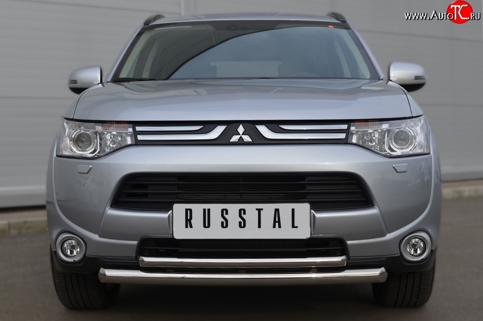 15 649 р. Защита переднего бампера (2 трубыØ63 и 42 мм, нержавейка) Russtal Mitsubishi Outlander GF дорестайлинг (2012-2014)  с доставкой в г. Санкт‑Петербург