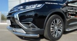 13 449 р. Защита переднего бампера (2 трубыØ63 и 42 мм, нержавейка) Russtal Mitsubishi Outlander GF 2-ой рестайлинг (2015-2018)  с доставкой в г. Санкт‑Петербург. Увеличить фотографию 2