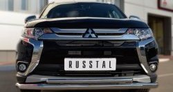 13 449 р. Защита переднего бампера (2 трубыØ63 и 42 мм, нержавейка) Russtal Mitsubishi Outlander GF 2-ой рестайлинг (2015-2018)  с доставкой в г. Санкт‑Петербург. Увеличить фотографию 4