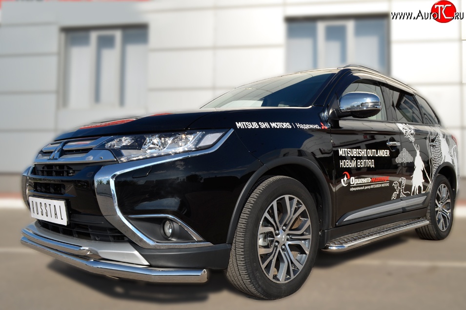 13 449 р. Защита переднего бампера (2 трубыØ63 и 42 мм, нержавейка) Russtal Mitsubishi Outlander GF 2-ой рестайлинг (2015-2018)  с доставкой в г. Санкт‑Петербург