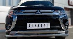 22 949 р. Защита переднего бампера (2 трубыØ75х42 и 63 мм, нержавейка) Russtal Mitsubishi Outlander GF 2-ой рестайлинг (2015-2018)  с доставкой в г. Санкт‑Петербург. Увеличить фотографию 3