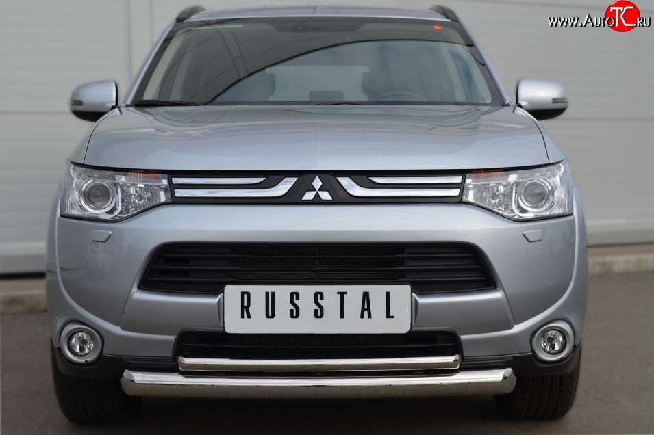 19 699 р. Защита переднего бампера (2 трубыØ76 и 42 мм, нержавейка) SLITKOFF Mitsubishi Outlander GF дорестайлинг (2012-2014)  с доставкой в г. Санкт‑Петербург