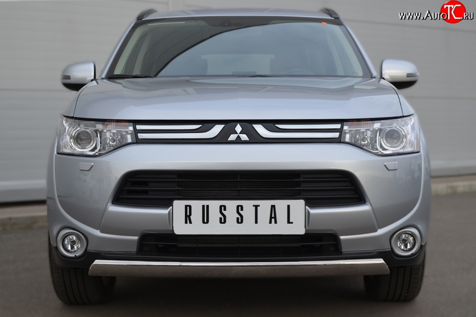 15 649 р. Защита переднего бампера (Ø75х42 мм, нержавейка) Russtal Mitsubishi Outlander GF дорестайлинг (2012-2014)  с доставкой в г. Санкт‑Петербург