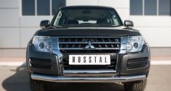 22 949 р. Защита переднего бампера (2 трубы Ø76 и 75х42 мм, нержавейка) Russtal Mitsubishi Pajero 4 V90 2-ой рестайлинг (2014-2020)  с доставкой в г. Санкт‑Петербург. Увеличить фотографию 1