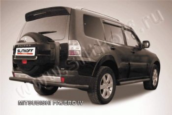 8 199 р. Защита задняя Slitkoff  Mitsubishi Pajero  4 V90 (2014-2020) 2-ой рестайлинг (Цвет: серебристый)  с доставкой в г. Санкт‑Петербург. Увеличить фотографию 1