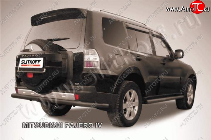 8 199 р. Защита задняя Slitkoff  Mitsubishi Pajero  4 V90 (2014-2020) 2-ой рестайлинг (Цвет: серебристый)  с доставкой в г. Санкт‑Петербург