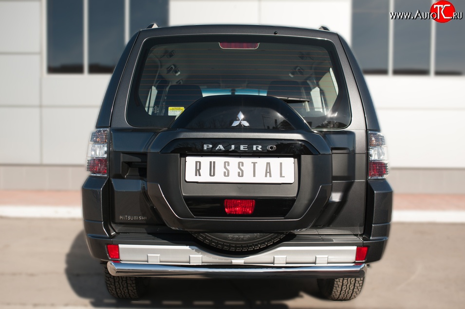 14 599 р. Защита заднего бампера (Ø76 мм, нержавейка) Russtal Mitsubishi Pajero 4 V90 2-ой рестайлинг (2014-2020)  с доставкой в г. Санкт‑Петербург