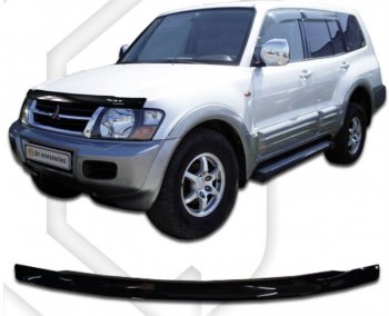 1 899 р. Дефлектор капота CA-Plastic Mitsubishi Pajero 3 V70 дорестайлинг (1999-2003) (Classic черный, Без надписи)  с доставкой в г. Санкт‑Петербург. Увеличить фотографию 1