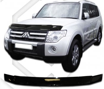 1 799 р. Дефлектор капота CA-Plastic  Mitsubishi Pajero  4 V90 (2006-2015) (Classic черный, Без надписи)  с доставкой в г. Санкт‑Петербург. Увеличить фотографию 1