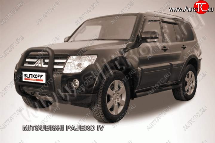 23 799 р. Кенгурятник d76 высокий Mitsubishi Pajero 4 V90 дорестайлинг (2006-2011) (Цвет: серебристый)  с доставкой в г. Санкт‑Петербург