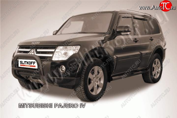 20 449 р. Кенгурятник d76 низкий Mitsubishi Pajero 4 V90 1-ый рестайлинг (2011-2015) (Цвет: серебристый)  с доставкой в г. Санкт‑Петербург