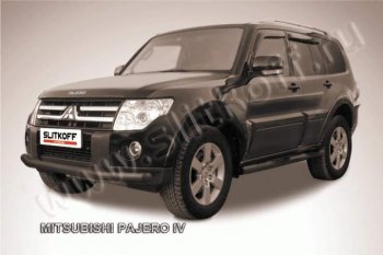 8 199 р. Защита переднего бампер Slitkoff  Mitsubishi Pajero ( 4 V90,  4 V80) (2006-2015) дорестайлинг, дорестайлинг, 1-ый рестайлинг, 3 дв. 1-ый рестайлинг (Цвет: серебристый)  с доставкой в г. Санкт‑Петербург. Увеличить фотографию 1