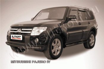 9 799 р. Защита переднего бампер Slitkoff  Mitsubishi Pajero ( 4 V90,  4 V80) (2006-2015) дорестайлинг, дорестайлинг, 1-ый рестайлинг, 3 дв. 1-ый рестайлинг (Цвет: серебристый)  с доставкой в г. Санкт‑Петербург. Увеличить фотографию 1