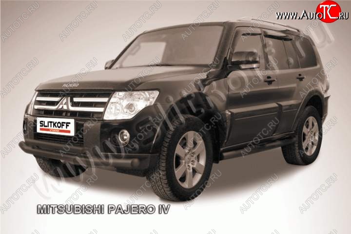 9 799 р. Защита переднего бампер Slitkoff  Mitsubishi Pajero ( 4 V90,  4 V80) (2006-2015) дорестайлинг, дорестайлинг, 1-ый рестайлинг, 3 дв. 1-ый рестайлинг (Цвет: серебристый)  с доставкой в г. Санкт‑Петербург