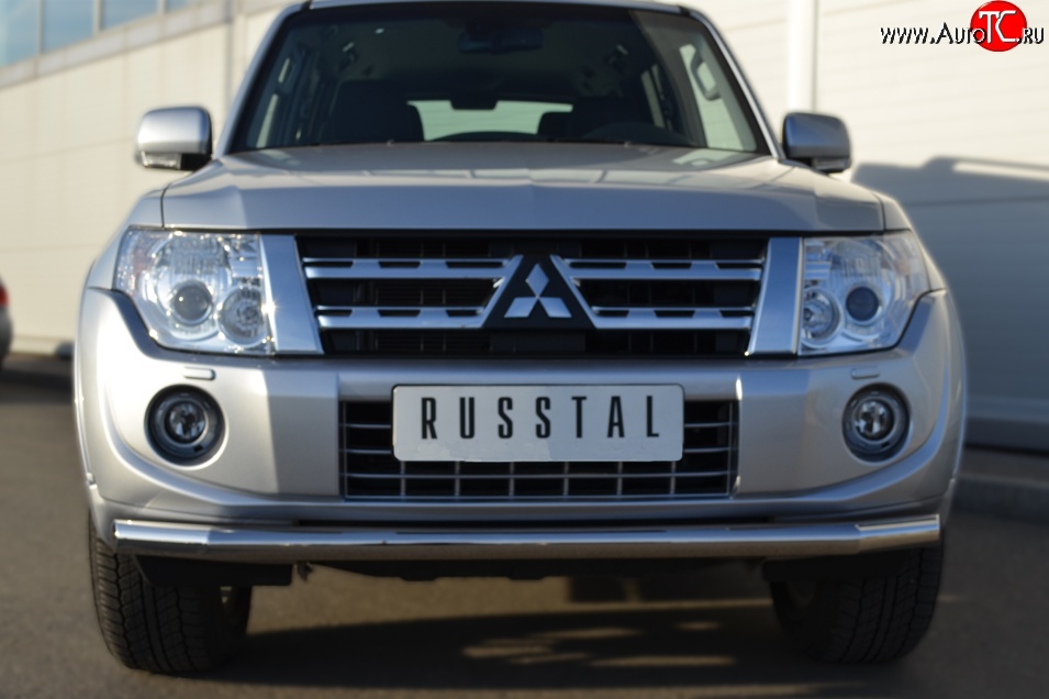 12 499 р. Одинарная защита переднего бампера диаметром 63 мм Russtal Mitsubishi Pajero 4 V90 1-ый рестайлинг (2011-2015)  с доставкой в г. Санкт‑Петербург