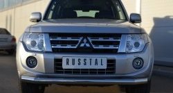 14 599 р. Одинарная защита переднего бампера диаметром 76 мм Russtal Mitsubishi Pajero 4 V90 1-ый рестайлинг (2011-2015)  с доставкой в г. Санкт‑Петербург. Увеличить фотографию 1