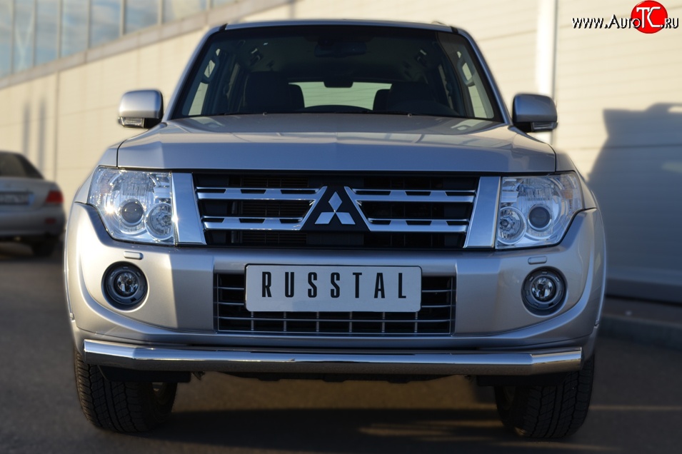 14 599 р. Одинарная защита переднего бампера диаметром 76 мм Russtal Mitsubishi Pajero 4 V90 1-ый рестайлинг (2011-2015)  с доставкой в г. Санкт‑Петербург