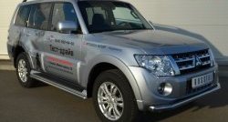 13 349 р. Защита порогов из круглой трубы диаметром 42 мм Russtal Mitsubishi Pajero 4 V90 дорестайлинг (2006-2011) (Защита порогов с со скосами на торцах (вариант 1))  с доставкой в г. Санкт‑Петербург. Увеличить фотографию 3